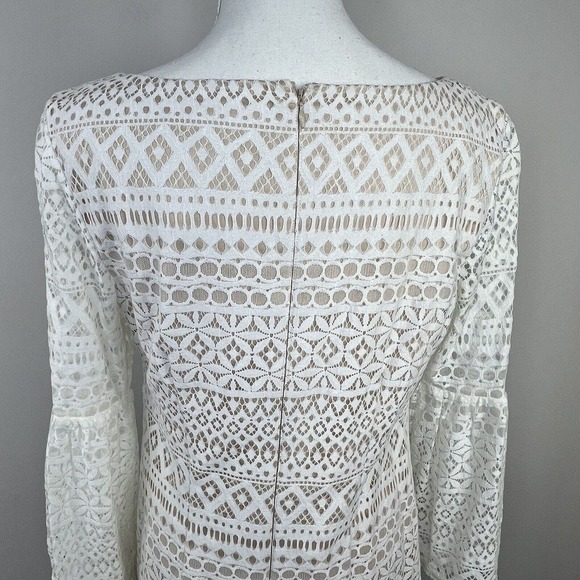 Eliza J Ivory Cream Lace Overlay Sheath Dress Size 8 Bell Sleeves - Picture 11 of 14
